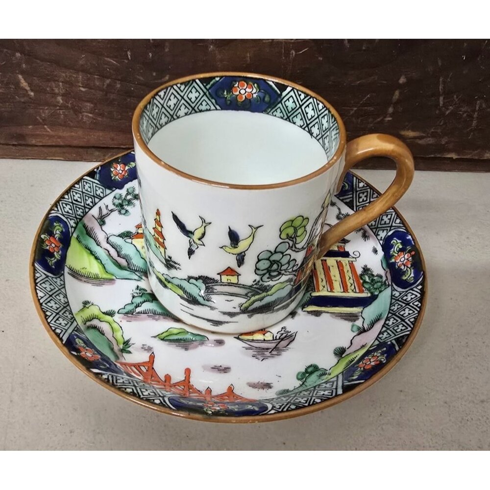 Crown Staffordshire Ye Olde Willow Pattern Bone China Demitasse Cup & Saucer